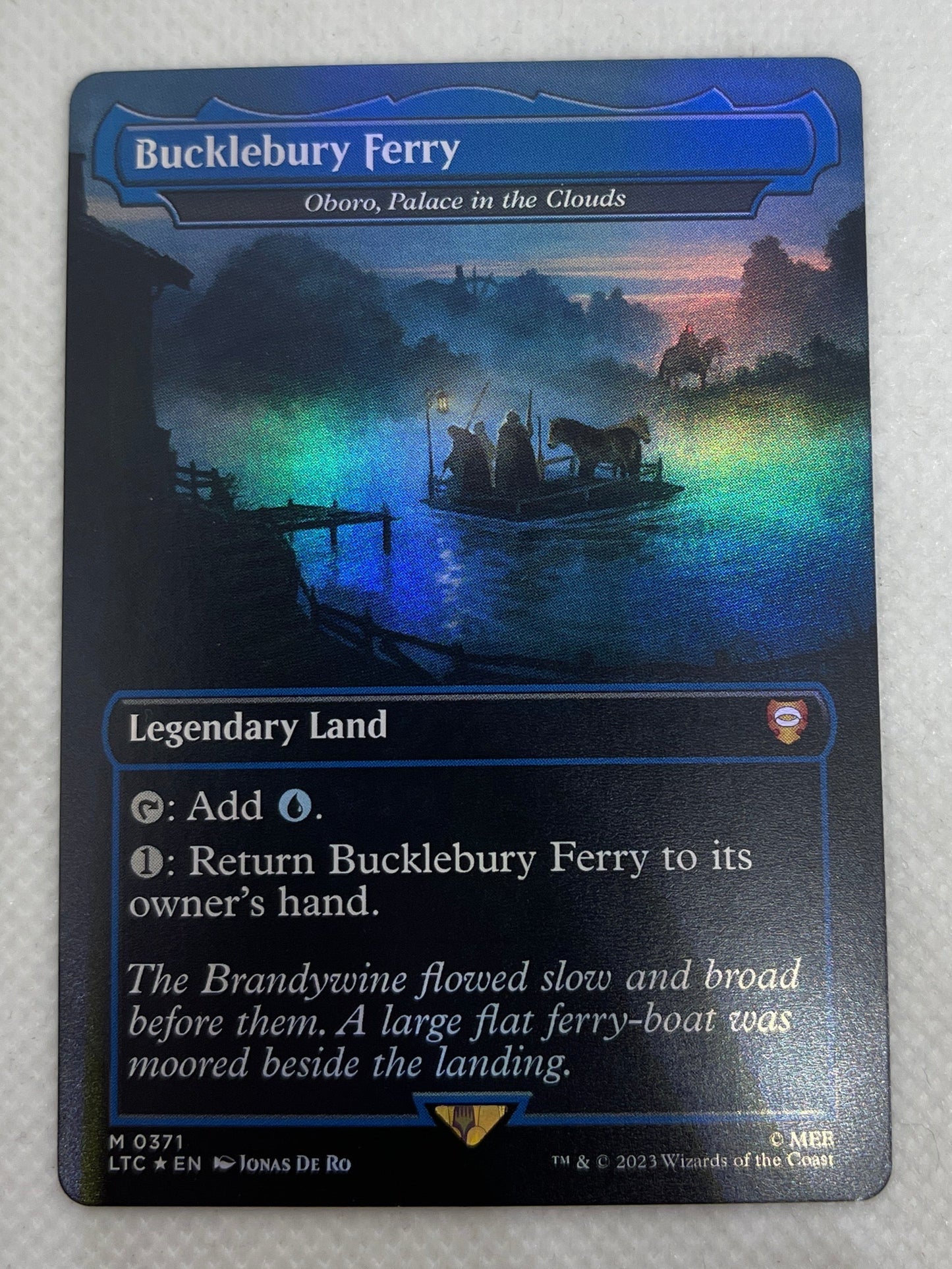 Card with a scenic design on a white surface