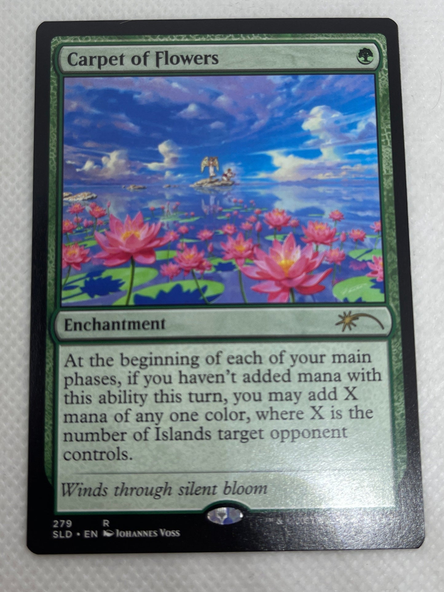 Card with colorful illustration of flowers on a white background