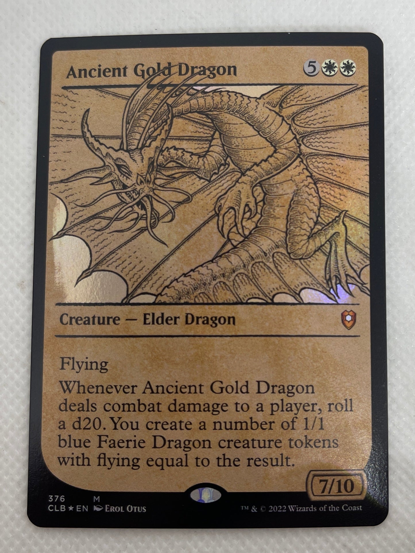 Card with dragon illustration and text on a white background