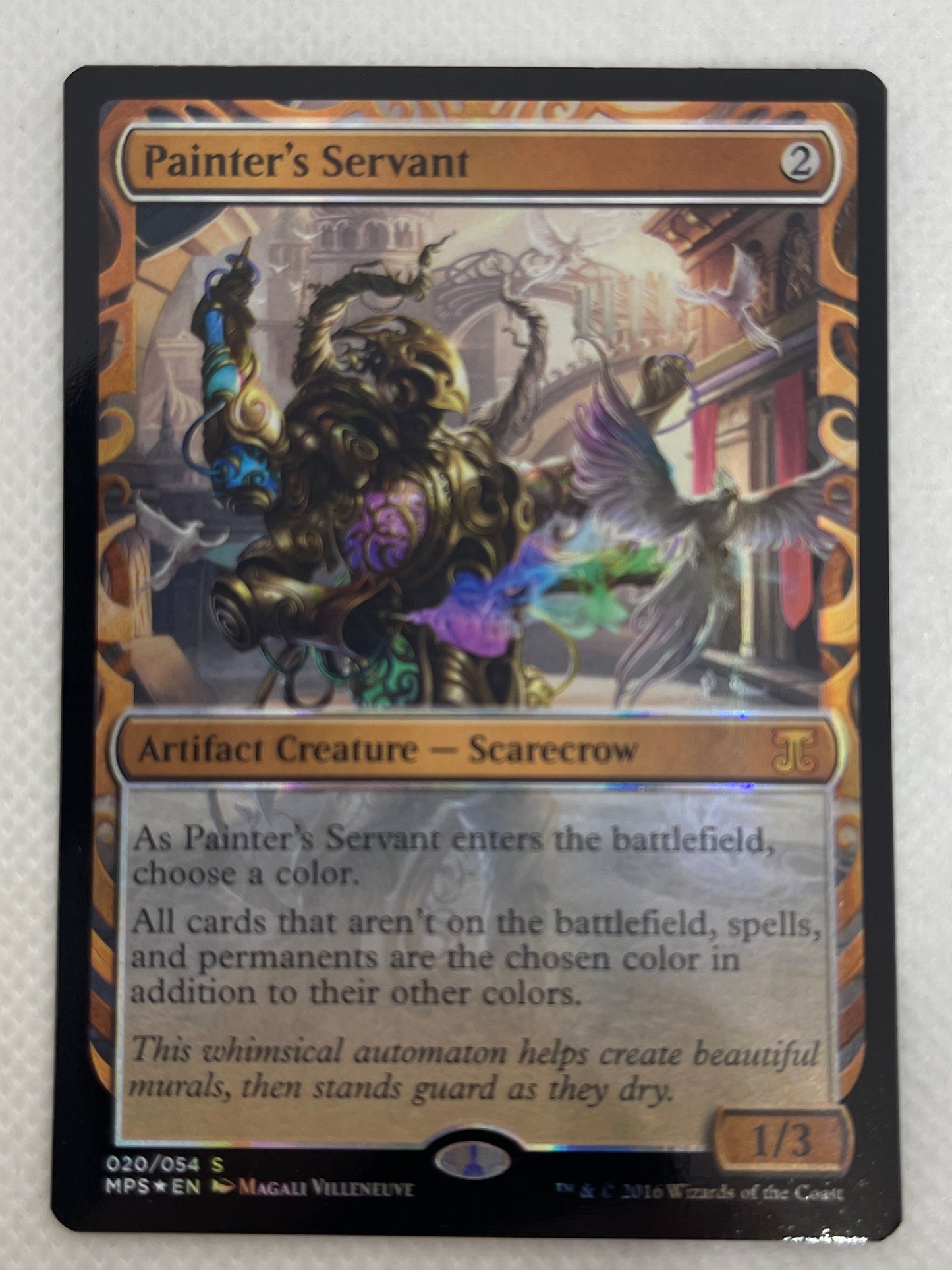 Trading card with detailed artwork and text on a white background