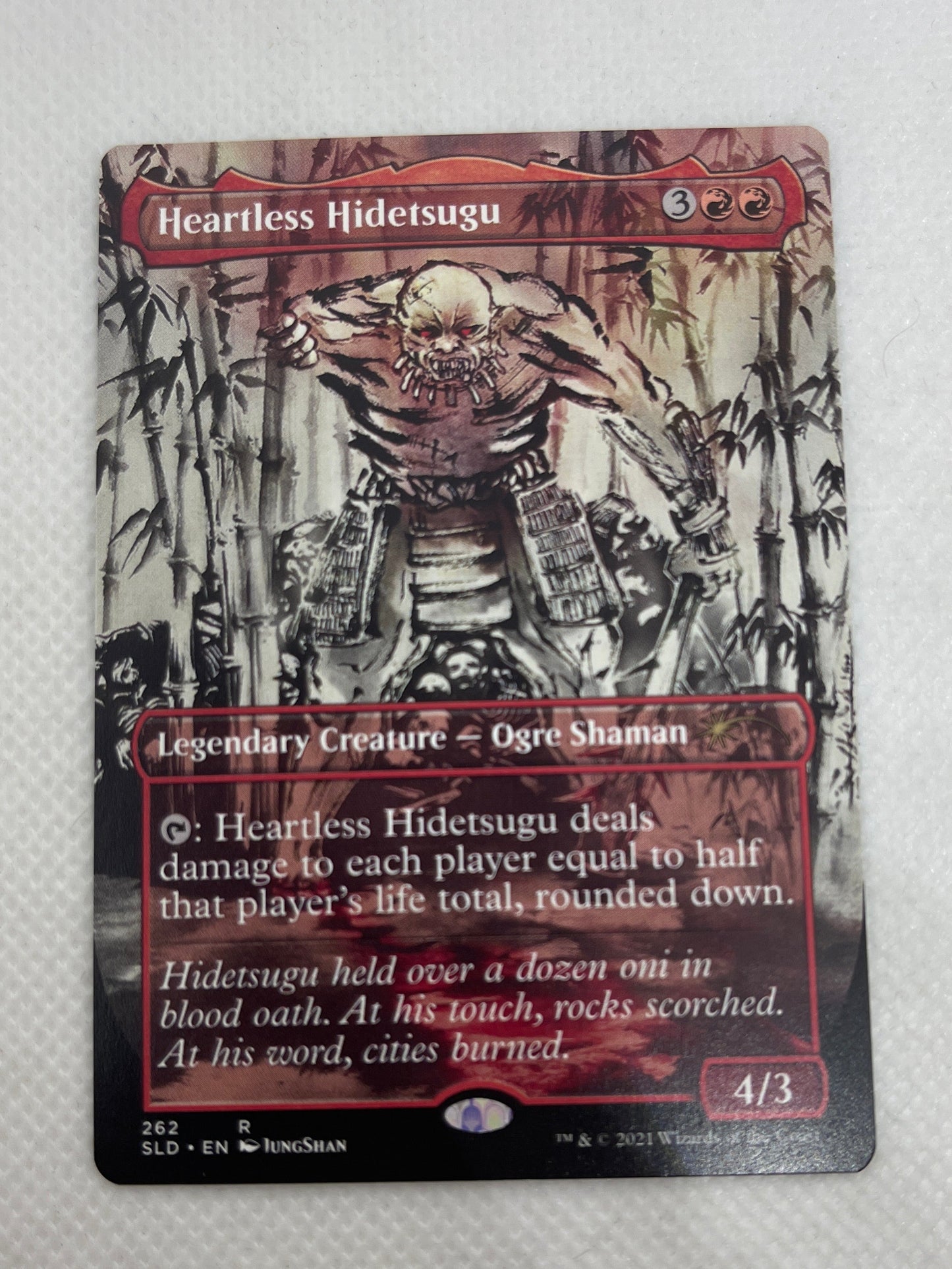 Card with intricate design and text on a white background