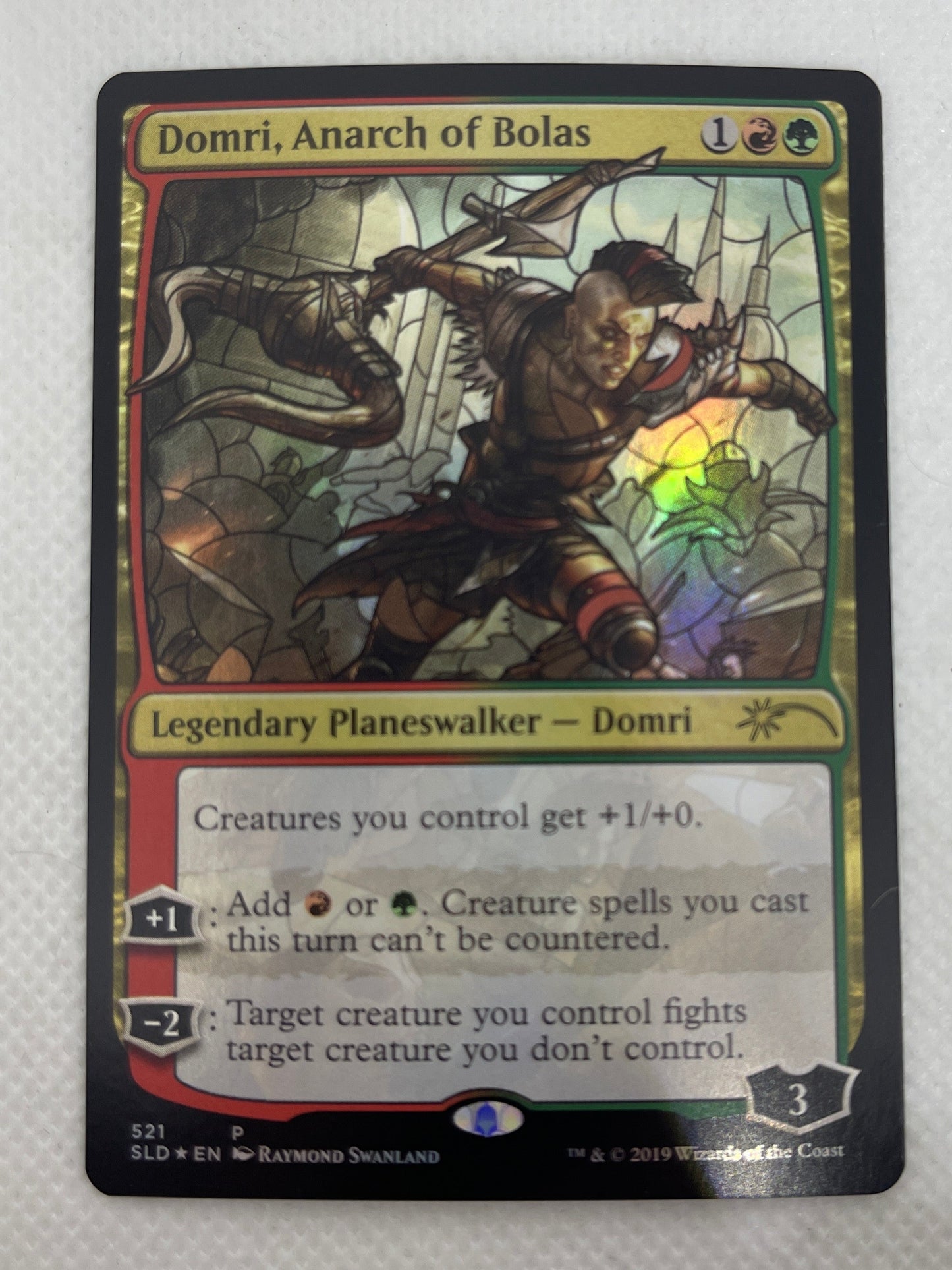 Trading card with fantasy artwork on a white background