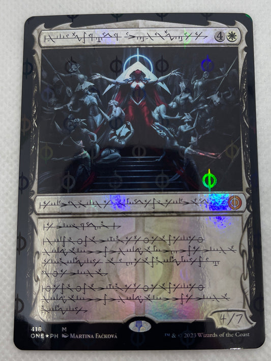 Trading card with fantasy artwork on a textured white surface