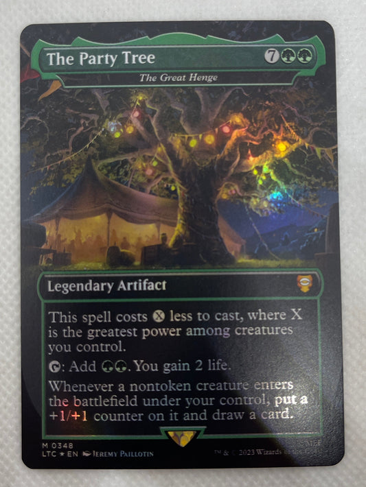 Trading card featuring 'The Party Tree' on a white textured background