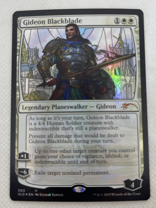 Trading card featuring a character with text and graphics on a white background