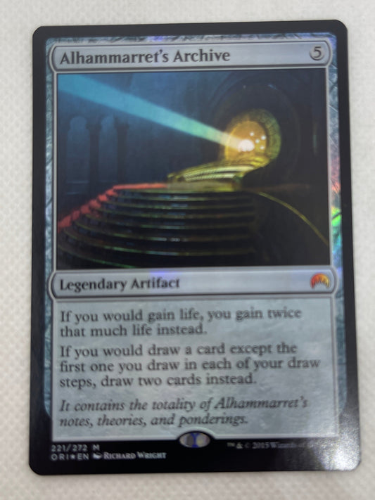 Trading card with detailed artwork and text on a textured surface