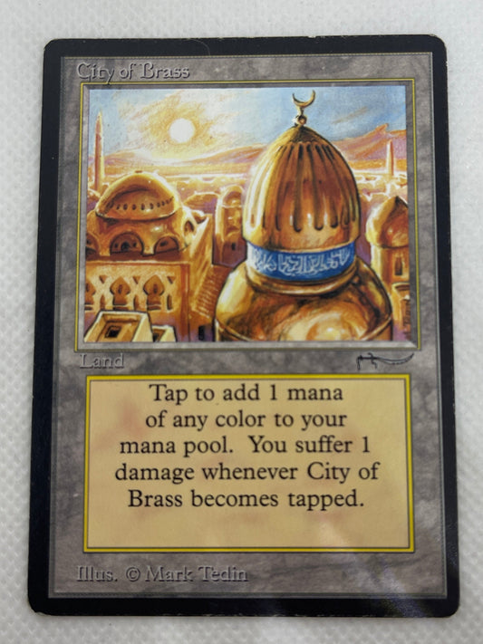 Card with architectural illustration and text on a textured surface