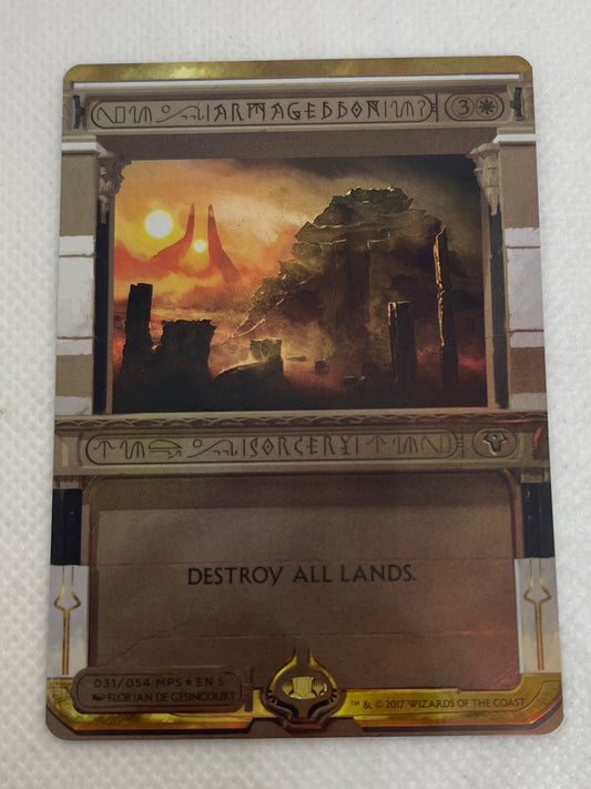 Card with scenic design and text on a textured white surface