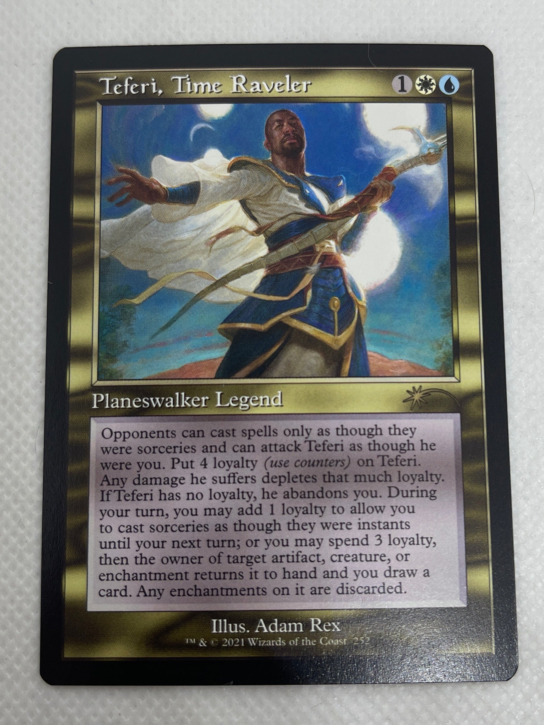 Trading card with artwork and text on a white background