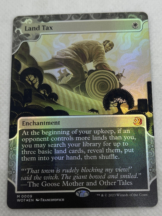 Card with artwork and text on a white background