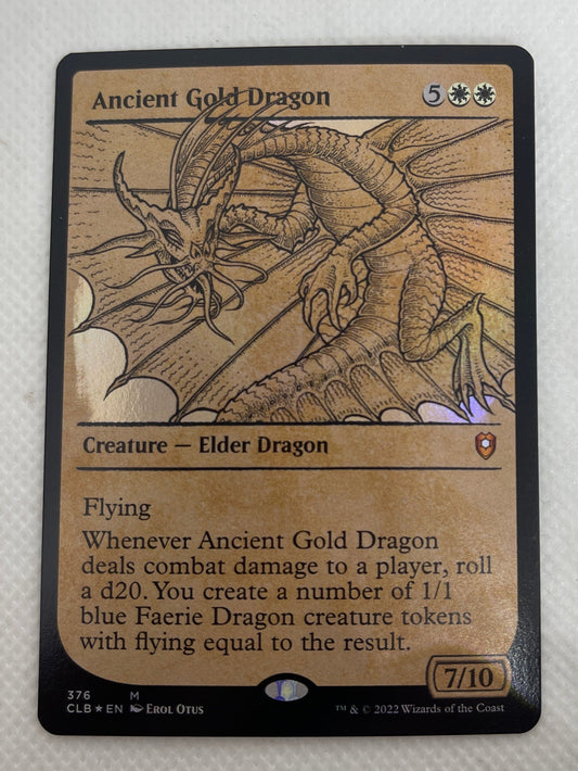 Card with dragon illustration and text on a white background