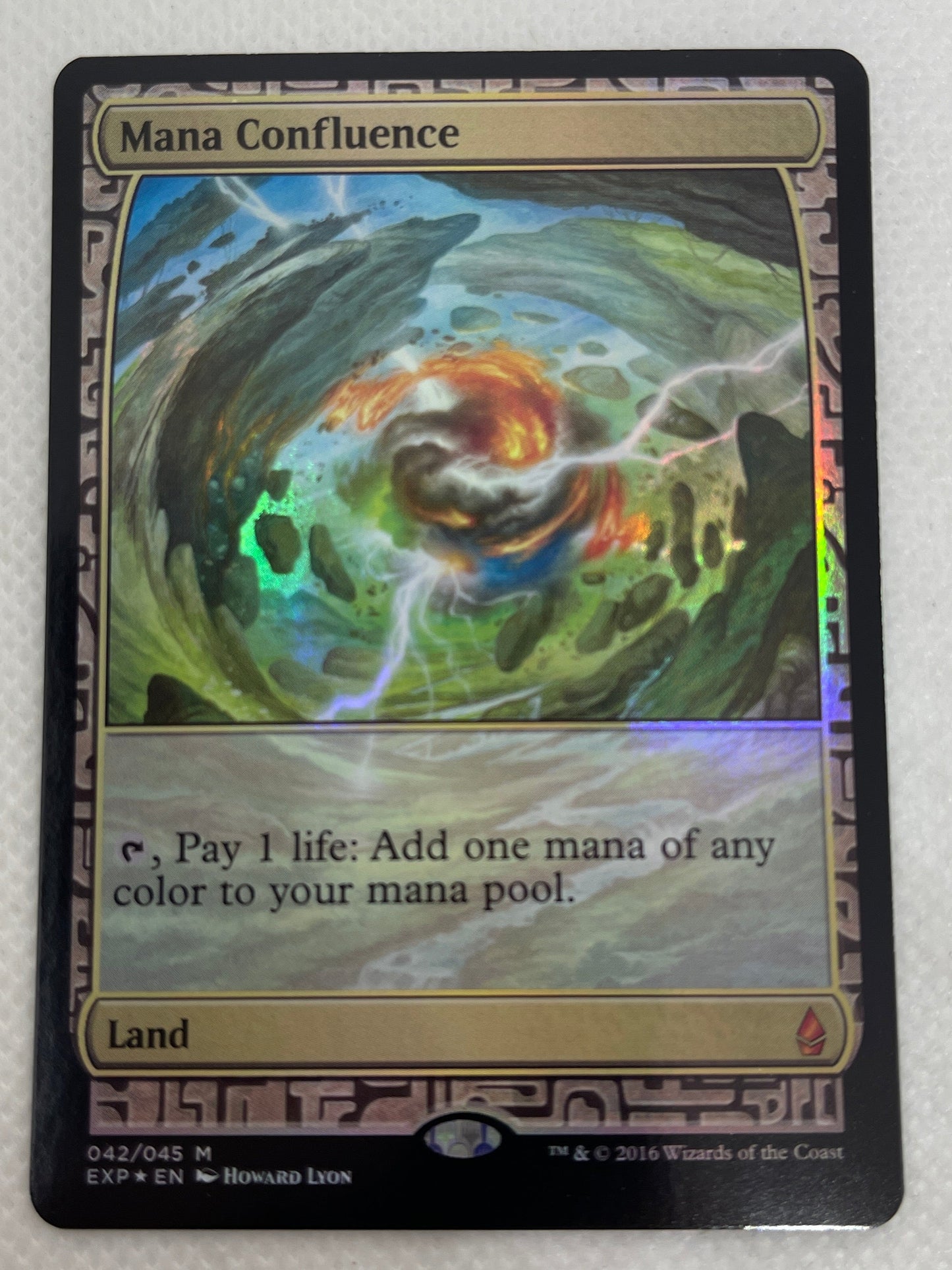 Trading card with colorful artwork on a white background