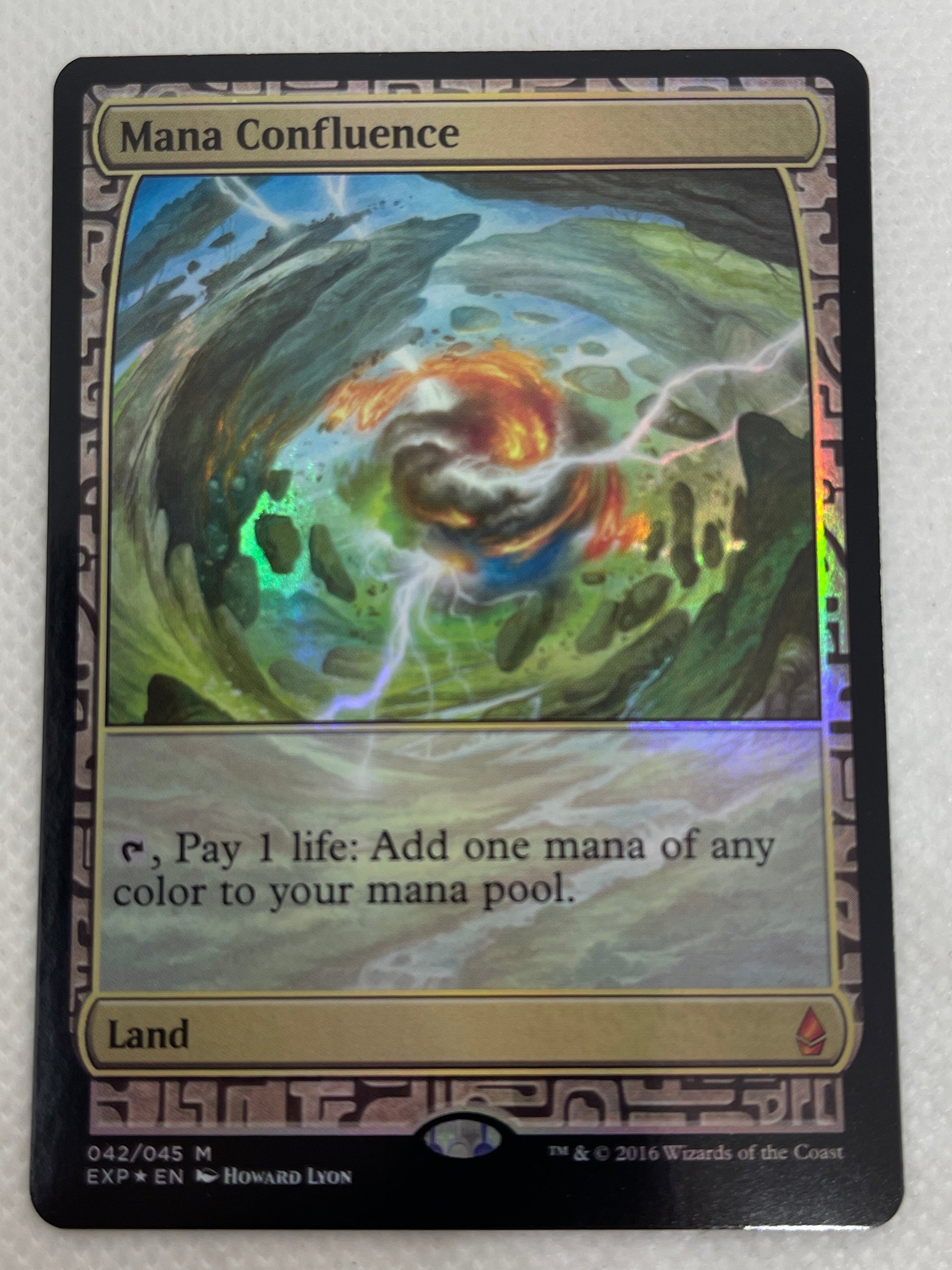 Trading card with colorful artwork on a white background