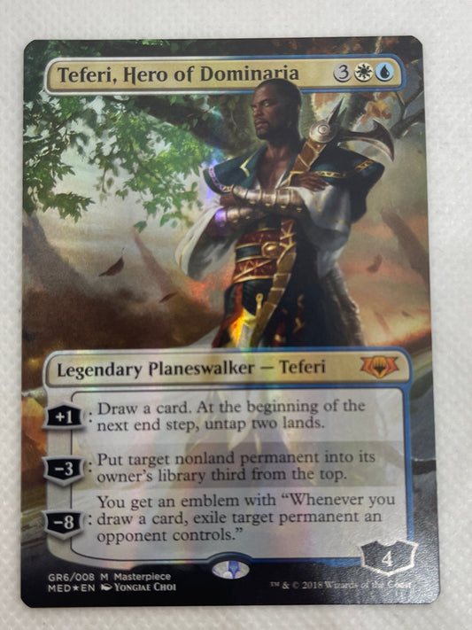 Trading card featuring a character with armor and weapon on a white background