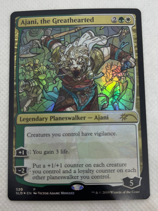 Trading card featuring a character with colorful art on a white background